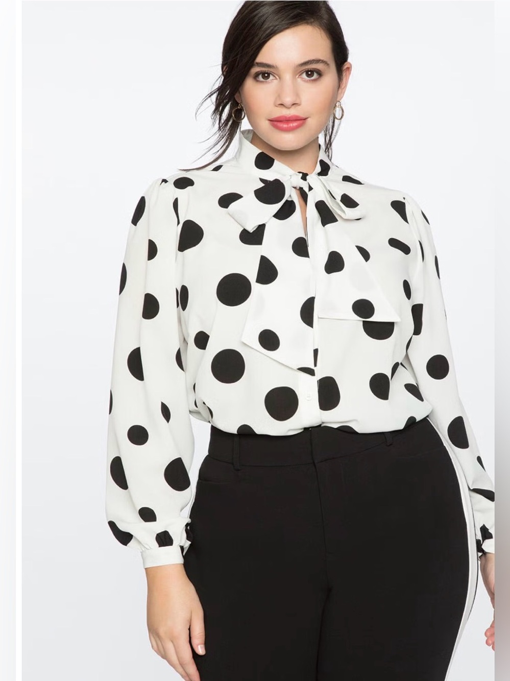 ELOQUII Printed Crepe Polka Dot Tie Neck Blouse Size 18